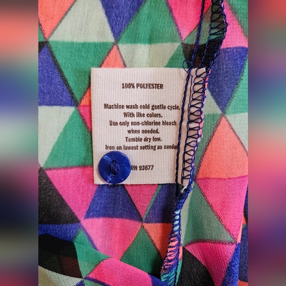 Decree Triangle Geometric Multicolor Sheer Wrap Blouse Bright Size Extra Small - Picture 8 of 8